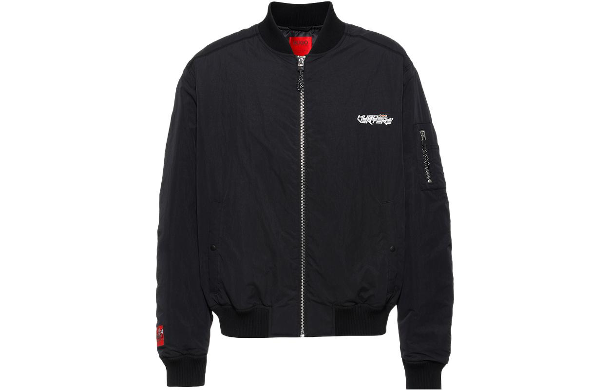 HUGO BOSS SS22 Logo Print Bomber Jacket with Baseball Collar - Black 50465457-001