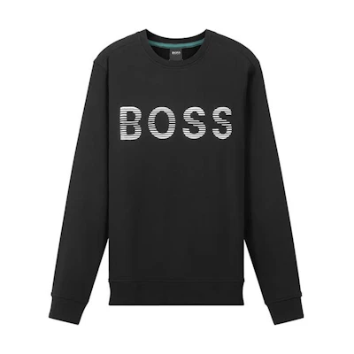 HUGO BOSS SS22 Logo Print Crewneck Long Sleeve Sweatshirt Black Mens 50472235-001