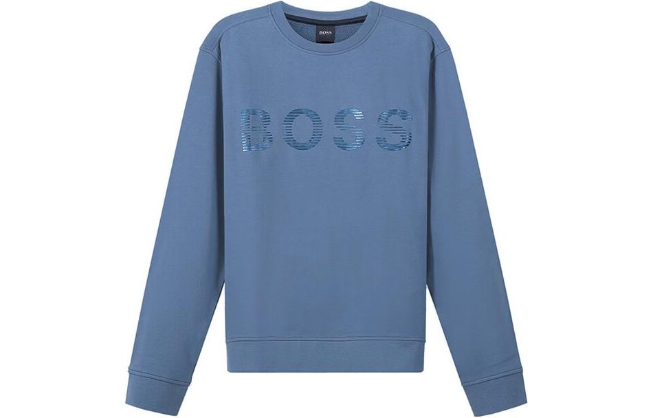 HUGO BOSS SS22 Logo Print Crewneck Long Sleeve Sweatshirt Gray Blue 50472235-438
