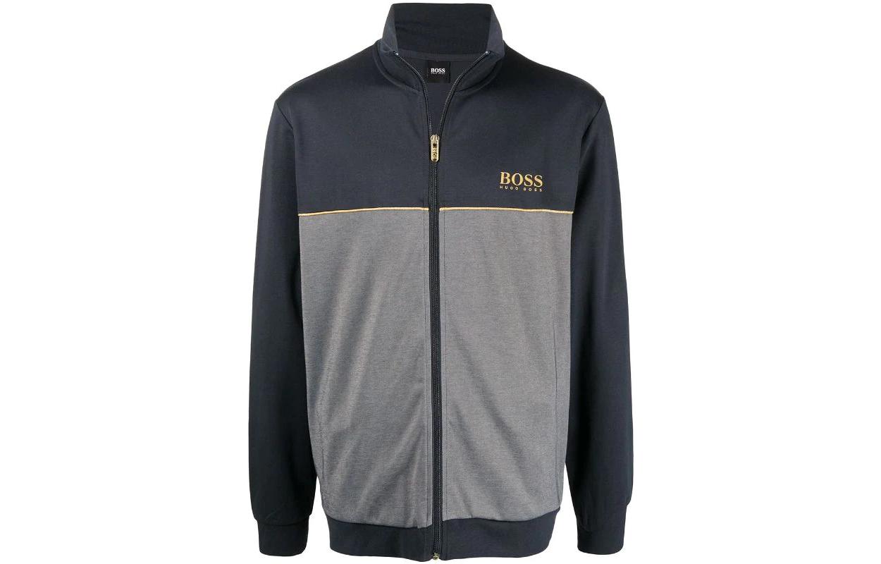 HUGO BOSS SS22 Logo Print Zip Jacket Casual Outerwear Blue 50465026-403