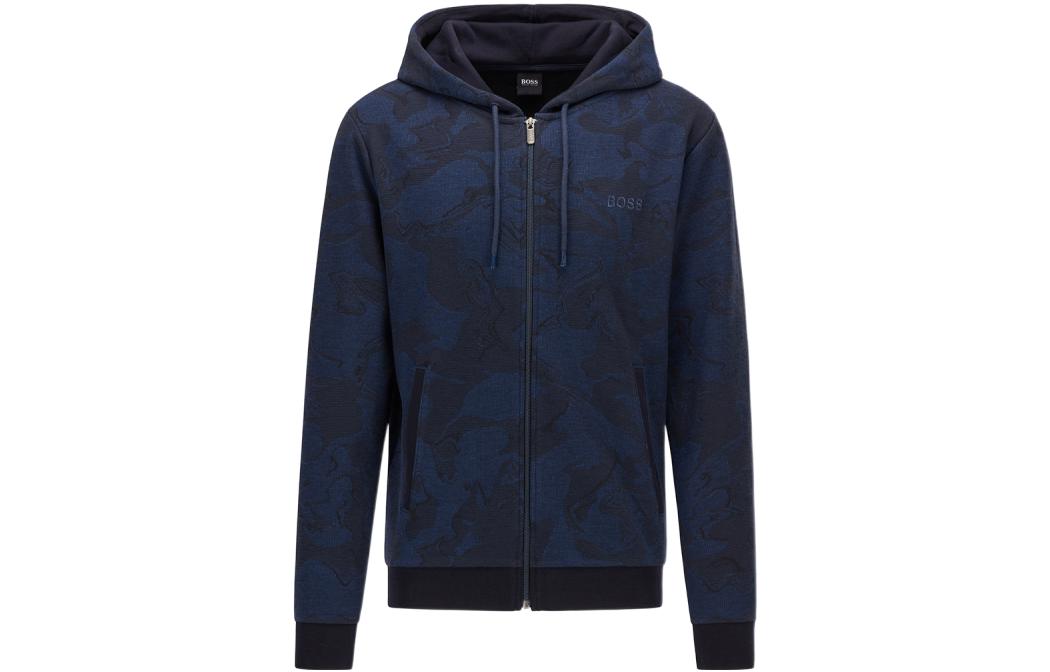 HUGO BOSS SS22 Marble Jacquard Embroidered Logo Sweatshirt Navy Blue 50466118-403