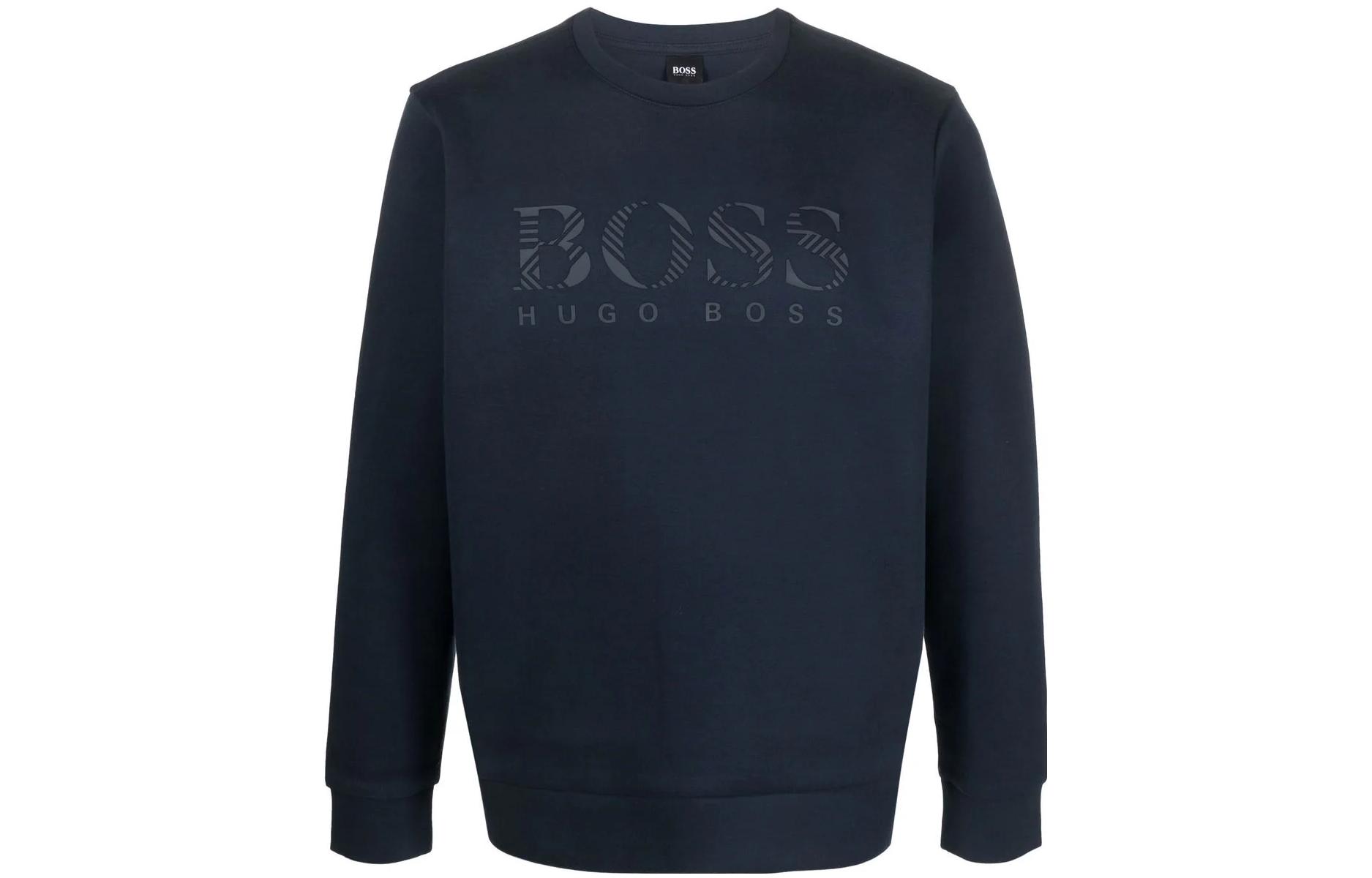 HUGO BOSS SS22 Navy Blue Crewneck Sweatshirt with Logo Print for Men 50463755-410
