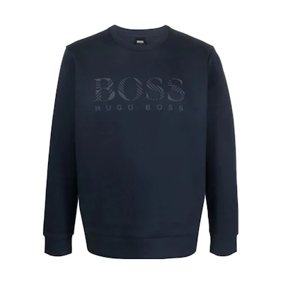HUGO BOSS SS22 Navy Blue Crewneck Sweatshirt with Logo Print for Men 50463755-410