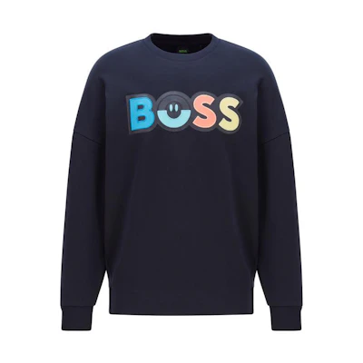 HUGO BOSS SS22 Navy Letter Logo Print Sweatshirt 50467824-402