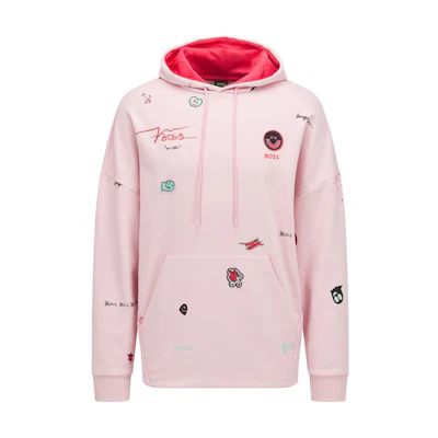 HUGO BOSS SS22 Pink Solid Logo Print Hoodie Long Sleeve Casual Sweater 50471935-683