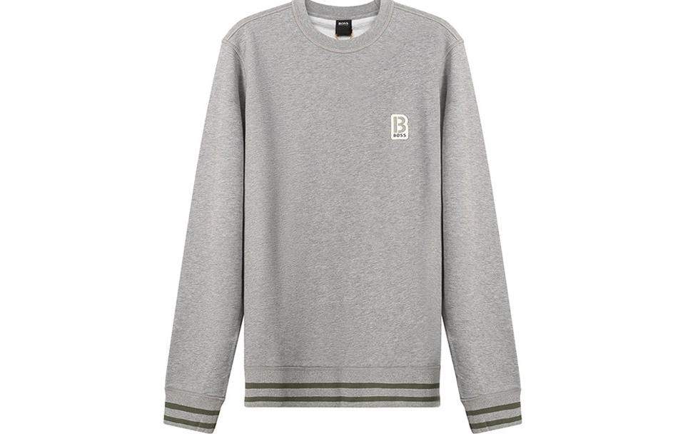 HUGO BOSS SS22 Pullover Sweatshirt Grey with Striped Logo Detail 50462547-041