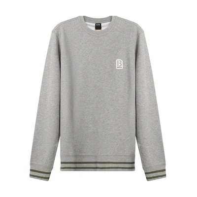 HUGO BOSS SS22 Pullover Sweatshirt Grey with Striped Logo Detail 50462547-041