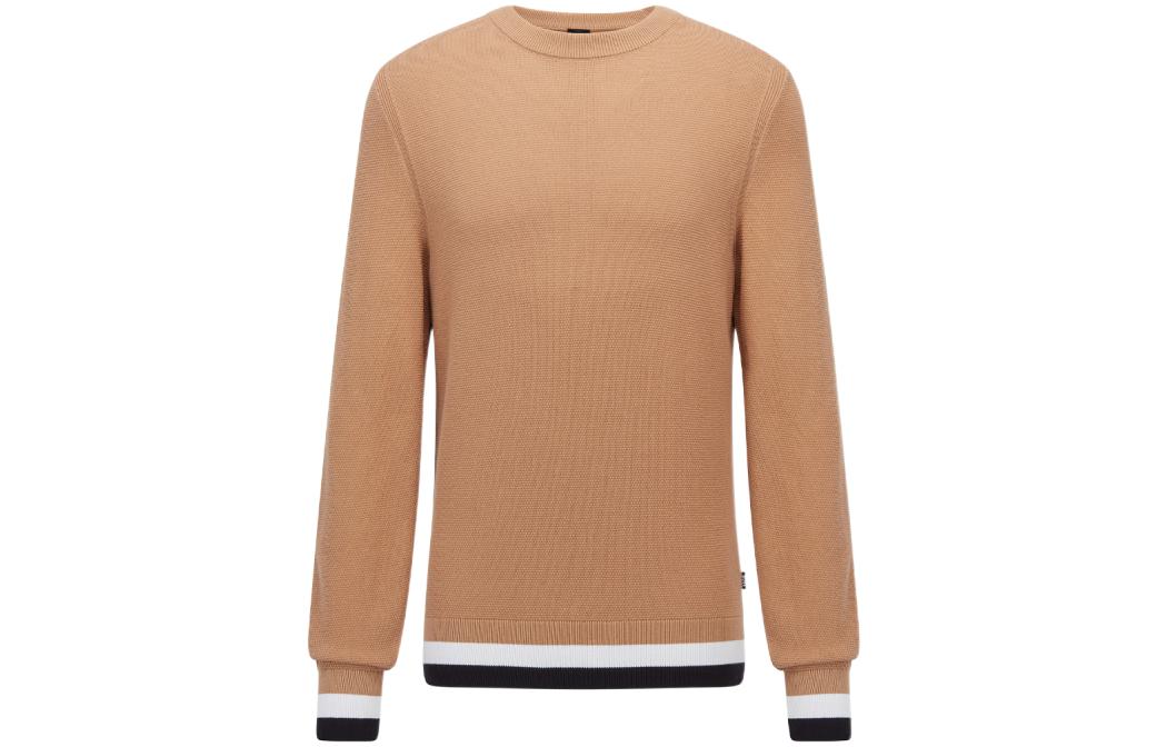 HUGO BOSS SS22 Relaxed Fit Solid Stripe Long Sleeve Sweatshirt Khaki 50468190-260