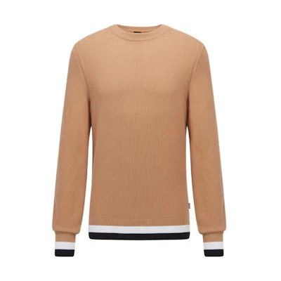 HUGO BOSS SS22 Relaxed Fit Solid Stripe Long Sleeve Sweatshirt Khaki 50468190-260