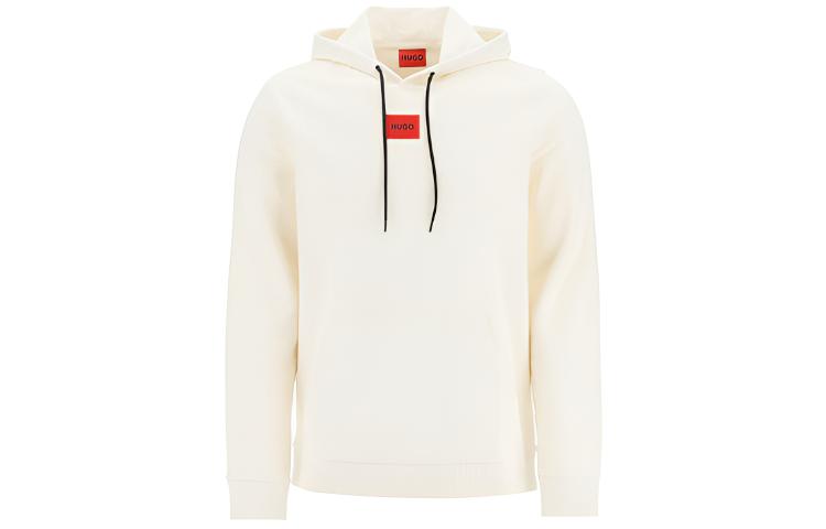 HUGO BOSS SS22 Solid Color Logo Patch Hoodie Beige Pullover Sweater 50458700-107