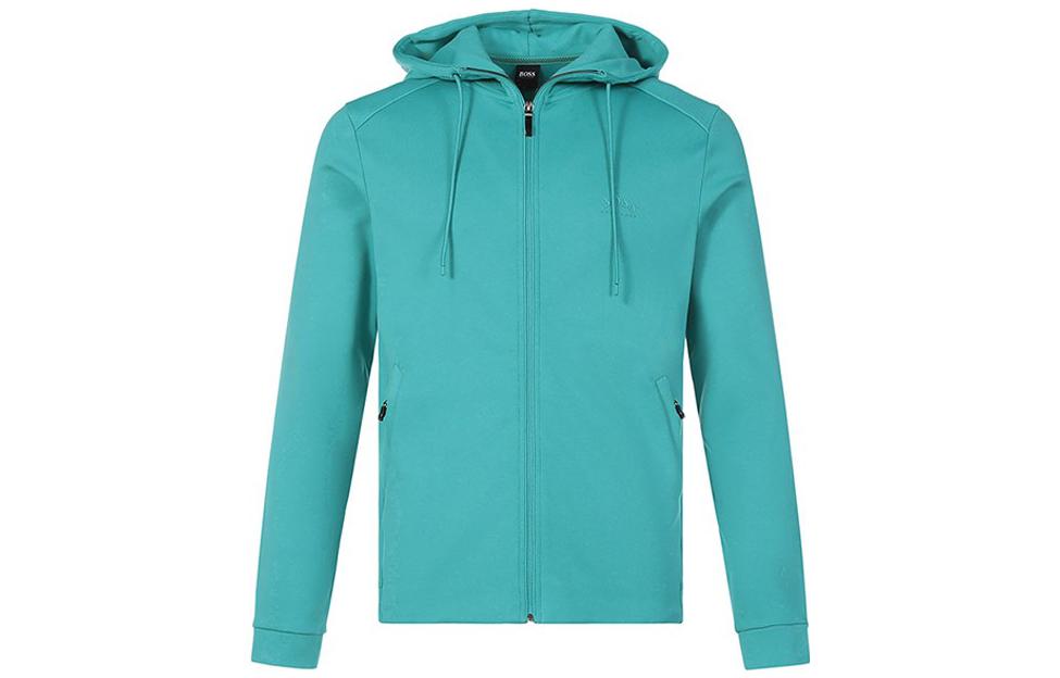HUGO BOSS SS22 Solid Cotton Zip-Up Hoodie Jacket Men’s Turquoise 50455083-447