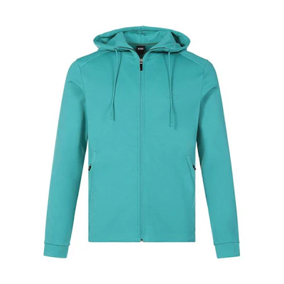 HUGO BOSS SS22 Solid Cotton Zip-Up Hoodie Jacket Men’s Turquoise 50455083-447