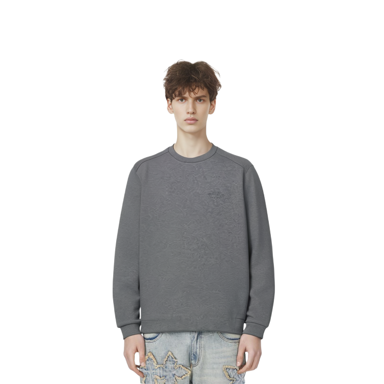 Shop HUGO BOSS SS22 純色標誌圓領長袖運動衫 淺灰色 50455074-031