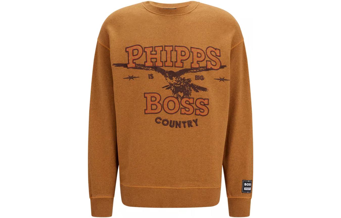 HUGO BOSS SS22 Solid Logo Print Crewneck Long Sleeve Sweatshirt Men Gold Yellow 50482885-715-350