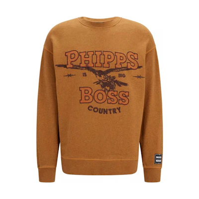 HUGO BOSS SS22 Solid Logo Print Crewneck Long Sleeve Sweatshirt Men Gold Yellow 50482885-715-350