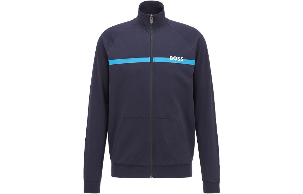 HUGO BOSS SS22 Striped Logo Cotton Zip Jacket Navy Blue - 50465781-403