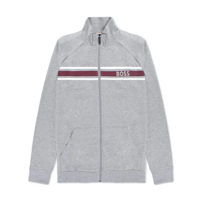 HUGO BOSS SS22 Striped Logo Stand Collar Jacket Grey - 50473429-033