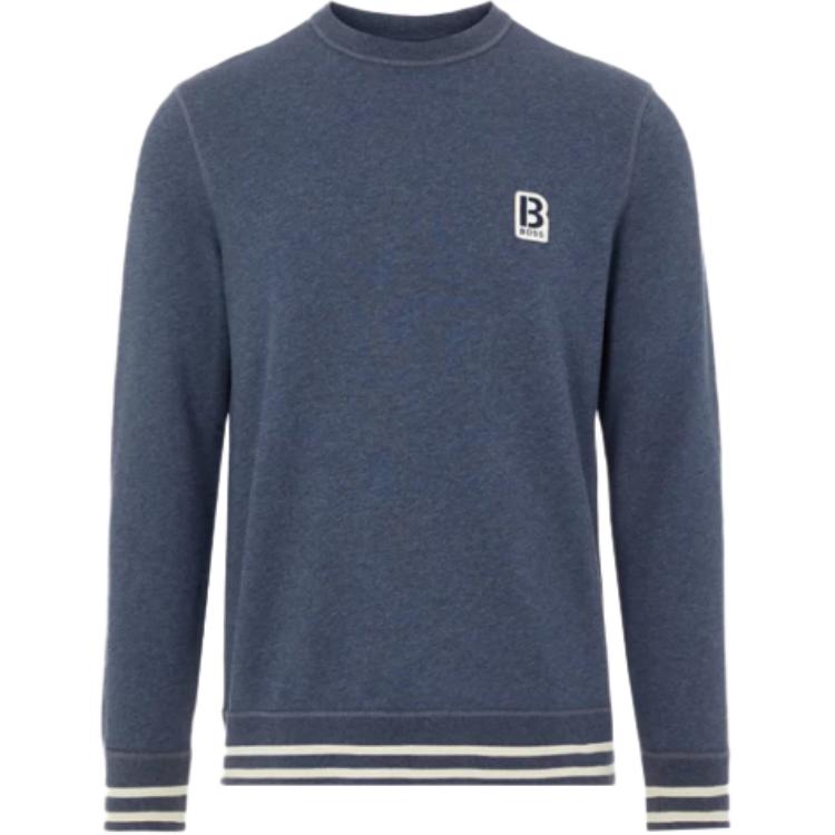 HUGO BOSS SS22 Striped Trim Logo Patch Pullover Sweatshirt Men Blue 50462547-404