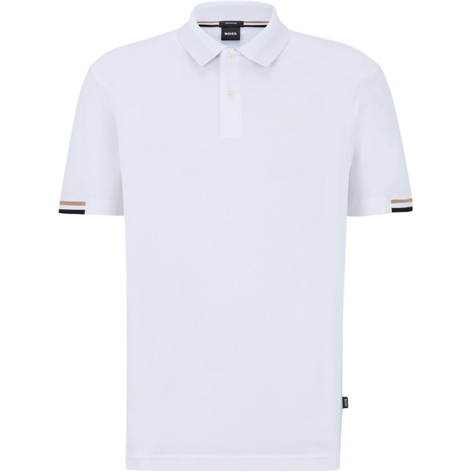 HUGO BOSS SS22 Striped Trim Single-Breasted Casual Short Sleeve Polo White . 50467113-100