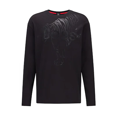 HUGO BOSS SS22 Tiger Graphic Long Sleeve Crew Neck T-Shirt Black 50463004-001