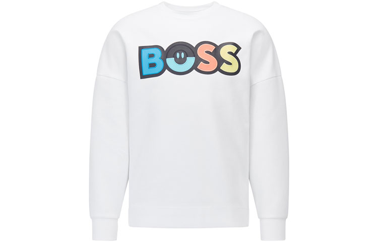 HUGO BOSS SS22 White Crewneck Sweatshirt with Logo and Mixed Graphics 50467824-100