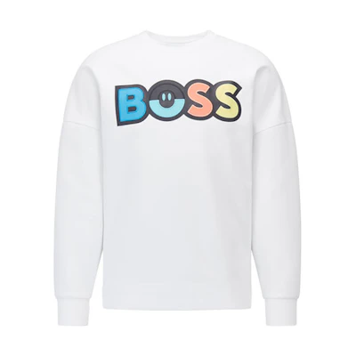 HUGO BOSS SS22 White Crewneck Sweatshirt with Logo and Mixed Graphics 50467824-100