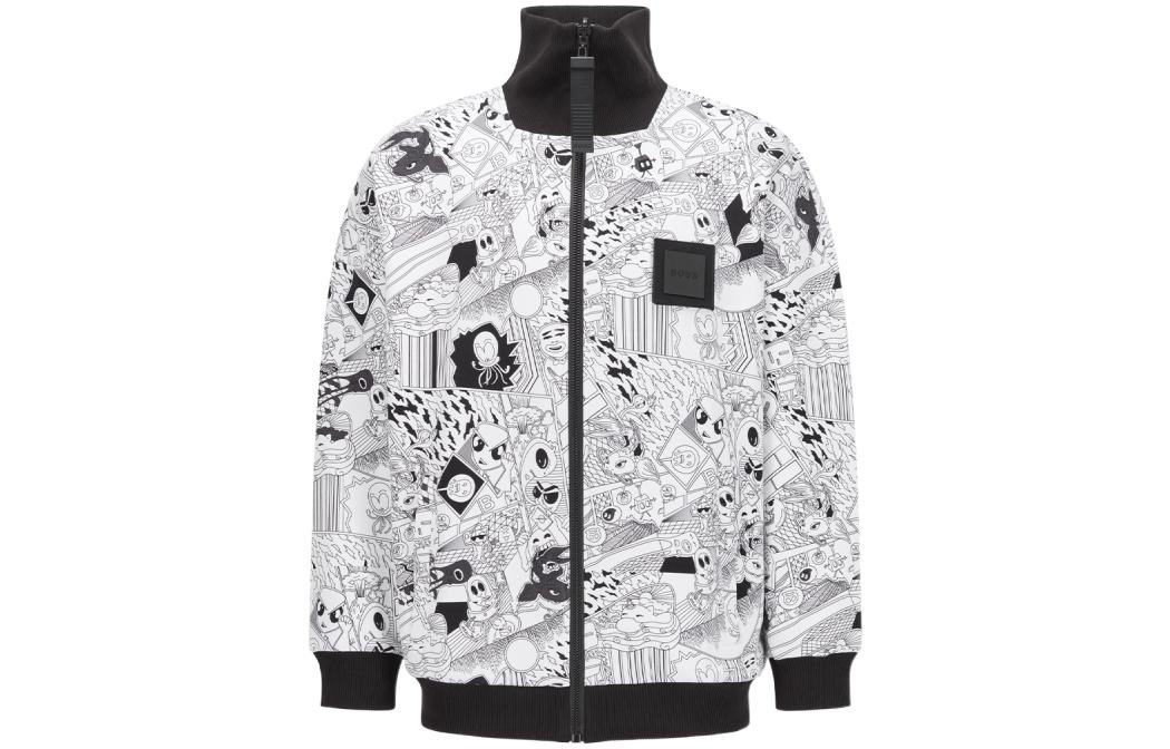 HUGO BOSS SS22 White Zip-Up Jacket with Comic Graphic for Men. 50462465-100