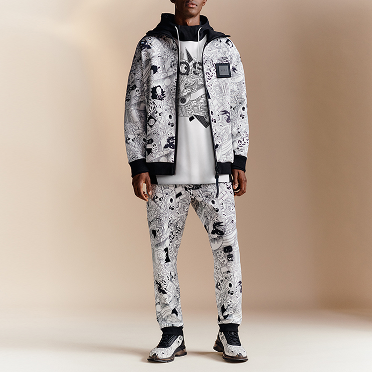 Lookbook HUGO BOSS SS22 男士白色漫畫圖案拉鍊外套. 50462465-100