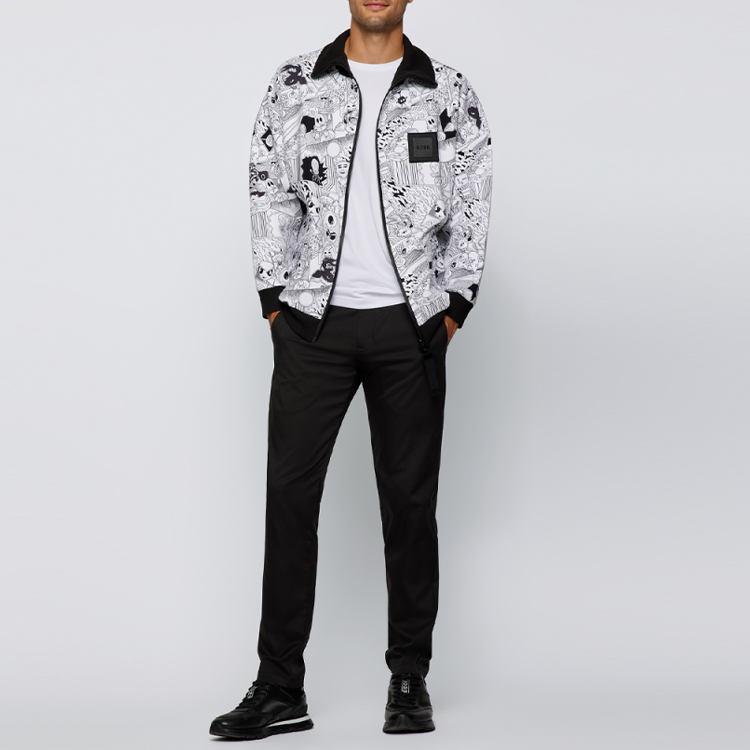 Shop HUGO BOSS SS22 男士白色漫畫圖案拉鍊外套. 50462465-100