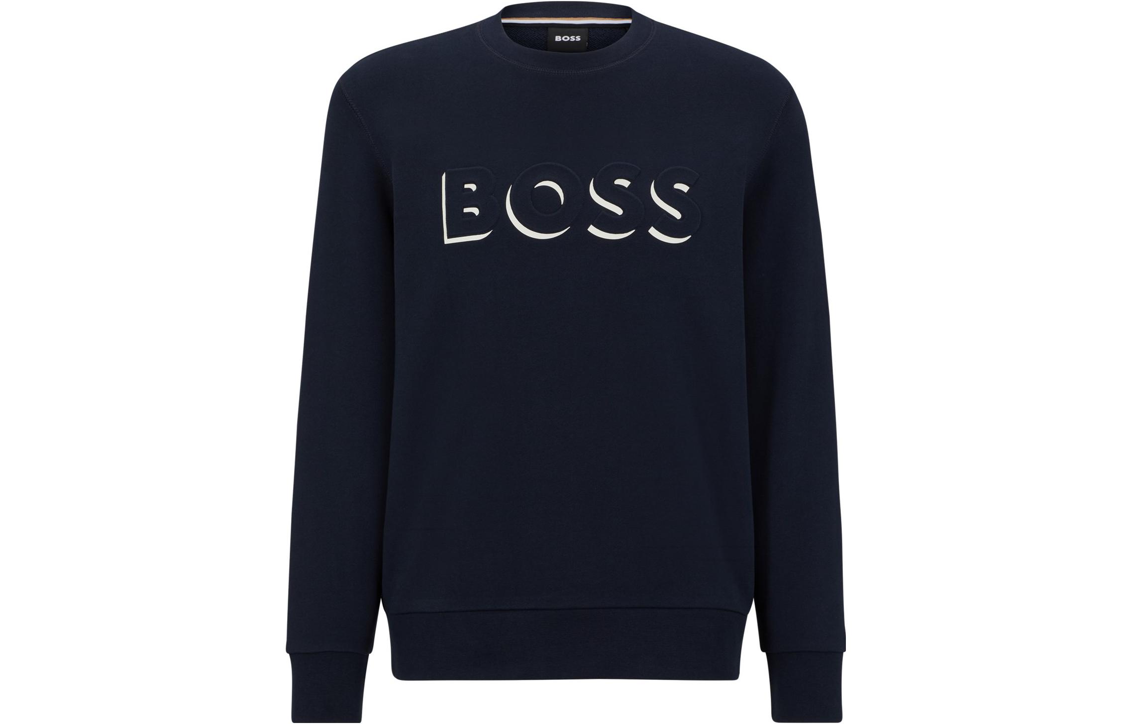 HUGO BOSS SS23 3D Logo Print Pullover Sweatshirt Men’s Navy Blue Long Sleeve 50489600-404