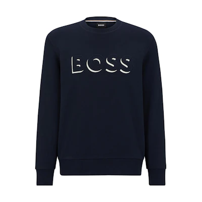 HUGO BOSS SS23 3D Logo Print Pullover Sweatshirt Men’s Navy Blue Long Sleeve 50489600-404