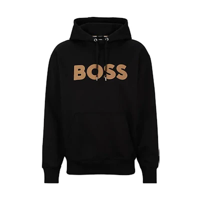 HUGO BOSS SS23 Black Embroidered Logo Drawstring Hoodie. 50486243-001
