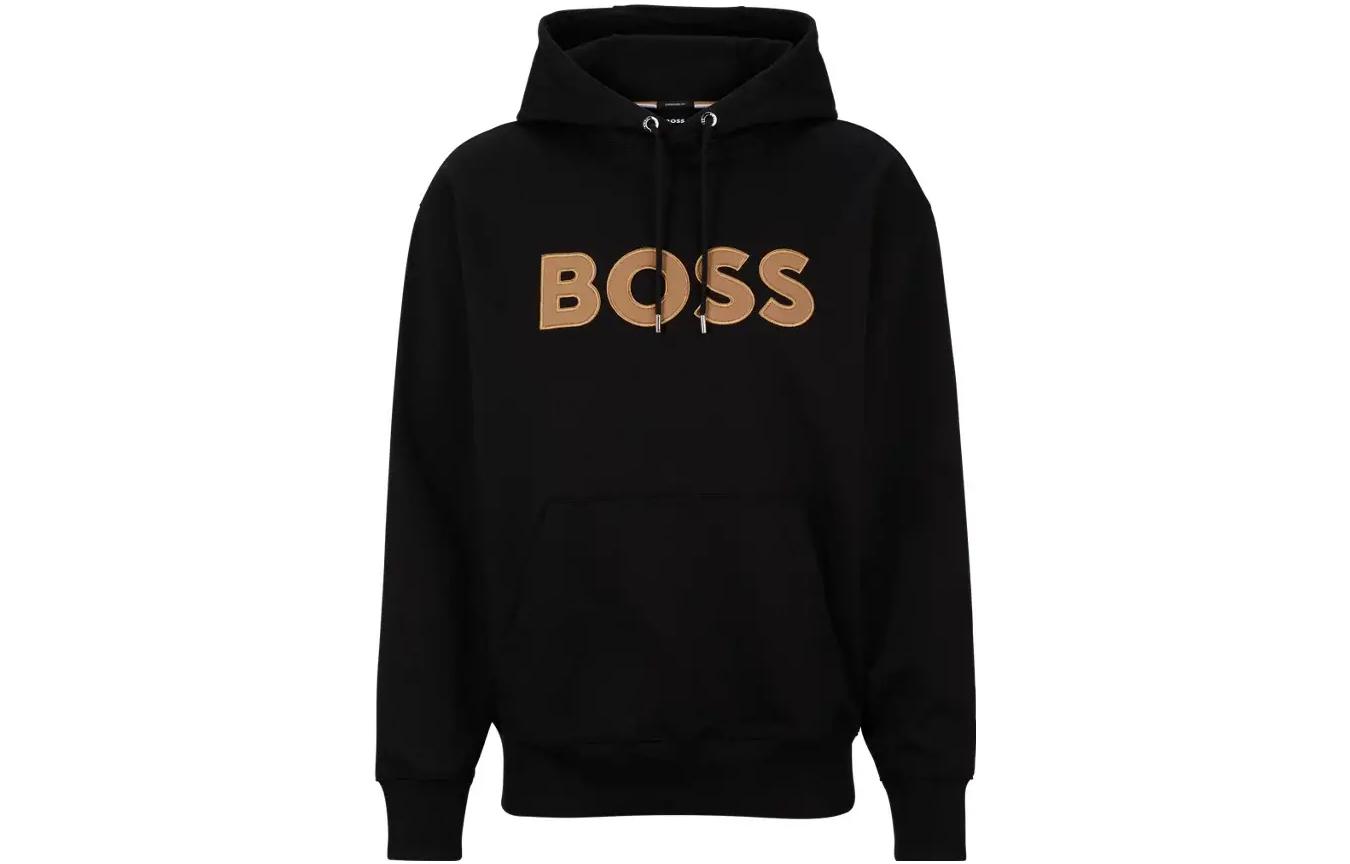 Order HUGO BOSS SS23  Black Embroidered Logo Drawstring Hoodie. 50486243-001