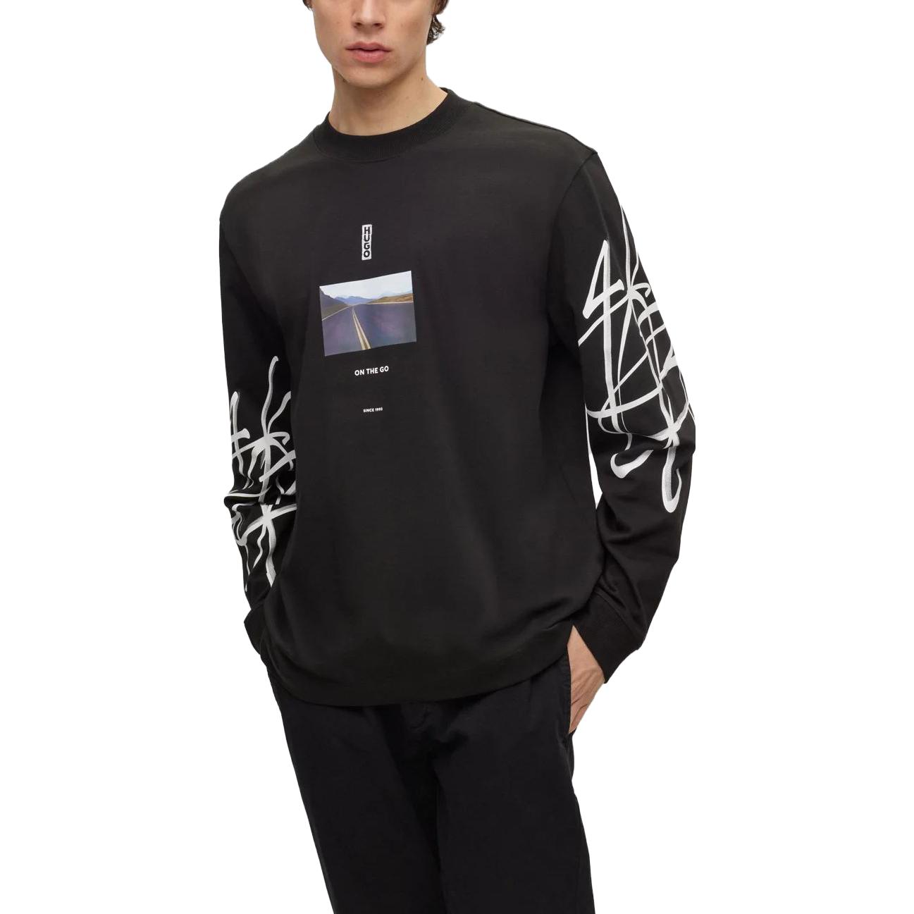 HUGO BOSS SS23  Black Graphic Print Crewneck Long Sleeve T-Shirt Casual 50493712-001 圖 3