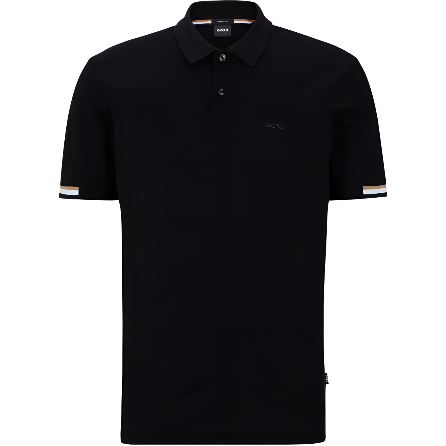 Order HUGO BOSS SS23 黑色條紋徽標細節徽標織帶短袖POLO衫。 50467113-001