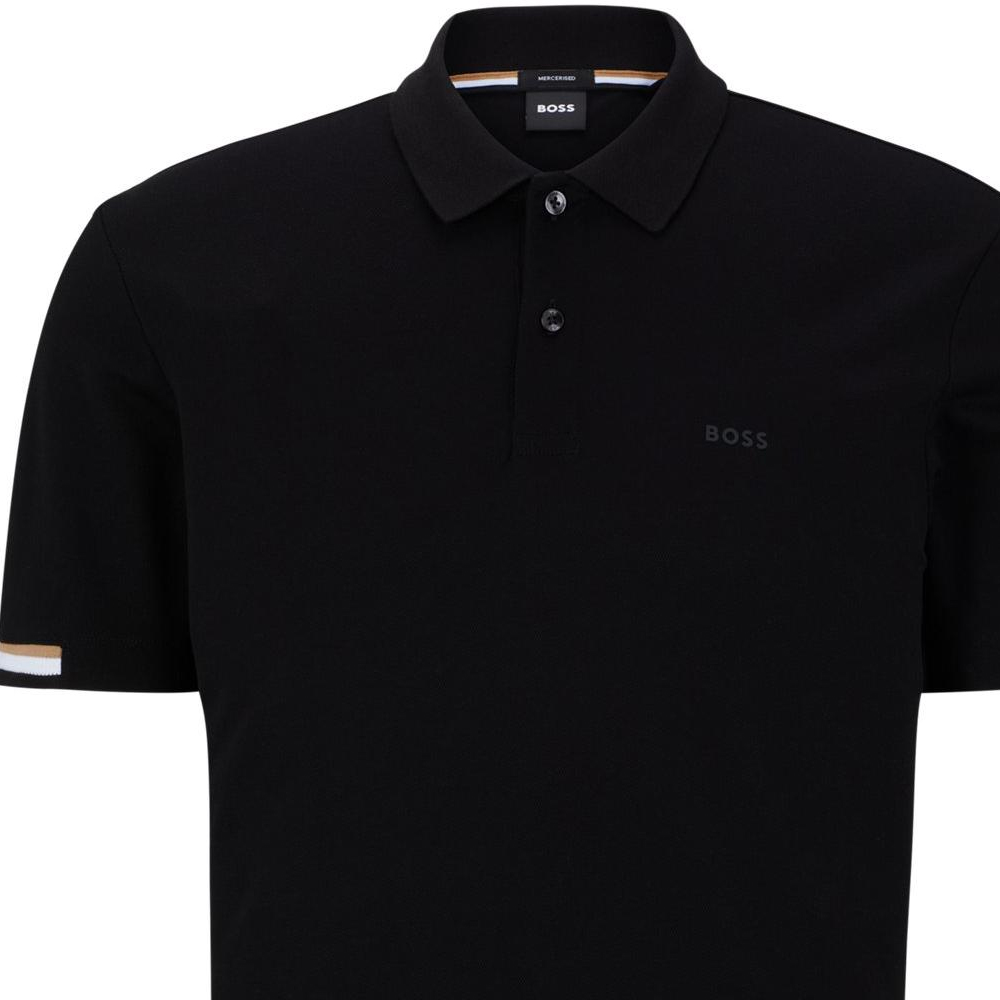 Details for HUGO BOSS SS23 黑色條紋徽標細節徽標織帶短袖POLO衫。 50467113-001