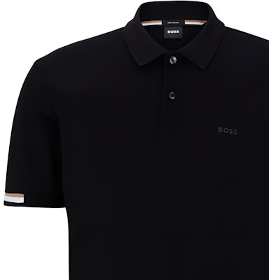 HUGO BOSS SS23 黑色條紋徽標細節徽標織帶短袖POLO衫。 50467113-001 Sizing HUGO BOSS SS23 黑色條紋徽標細節徽標織帶短袖POLO衫。 50467113-001