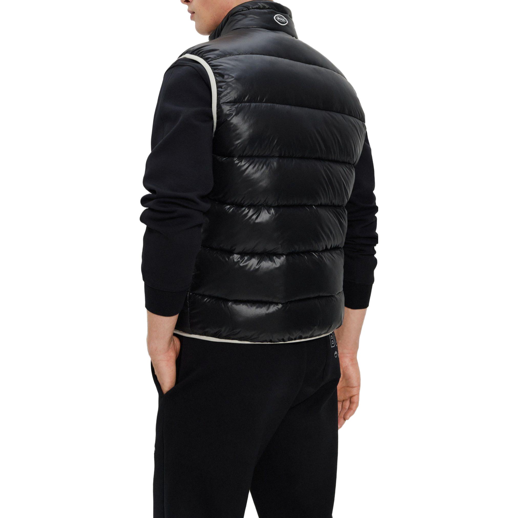 Purchase 雨果博斯 SS23 黑色亮面标志立领拉链棉马甲 50505930-004