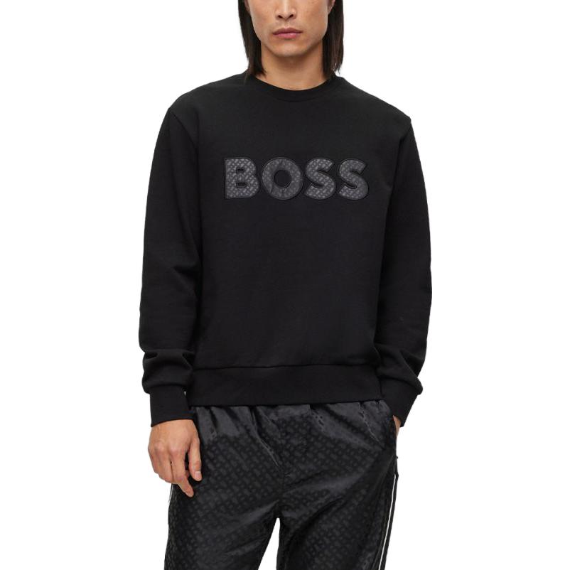 Shop HUGO BOSS SS23  Black Sweatshirt with Letter Logo Design. 50494091-001