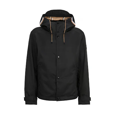 HUGO BOSS SS23 Black Waterproof Solid Color Hooded Jacket 50483919-001