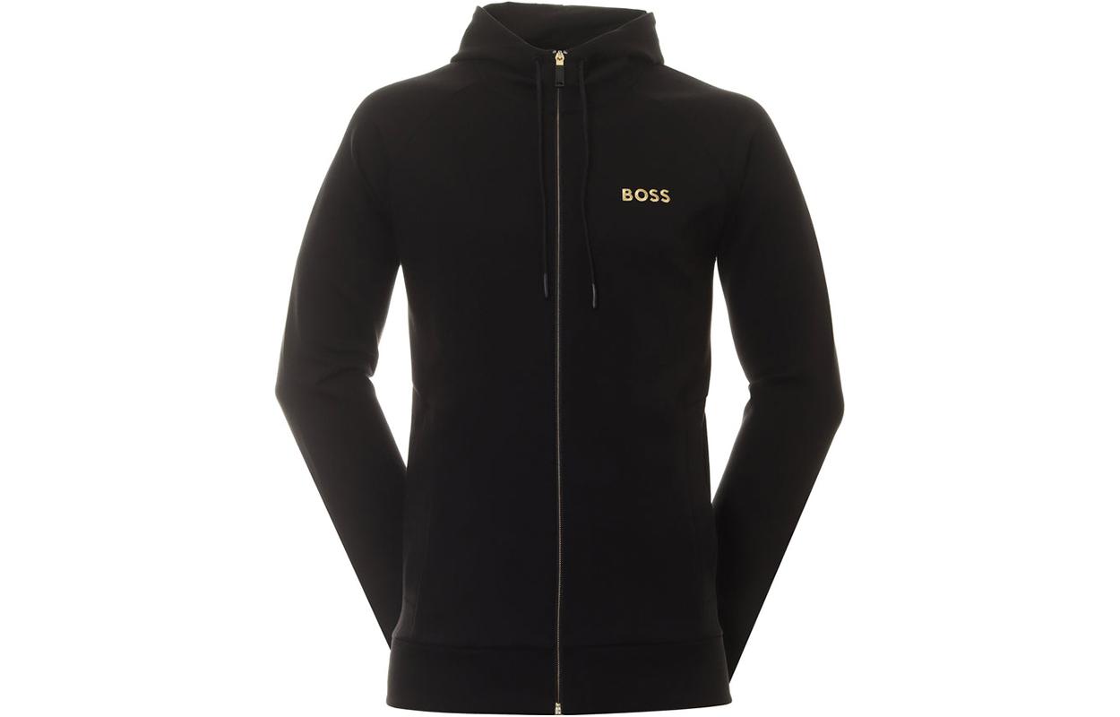 Order HUGO BOSS SS23  Black Zip-Up Hoodie with Solid Letter Embroidery. 50482888-001