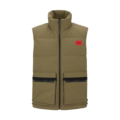 HUGO BOSS SS23 Light Green Puffer Vest with Red Logo Patch. 50493106-345