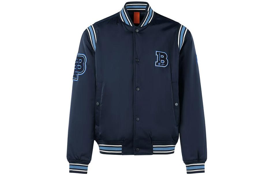 HUGO BOSS SS23  Navy Blue Letter Print Casual Baseball Jacket. 50481099-404