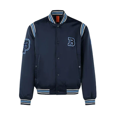 HUGO BOSS SS23 Navy Blue Letter Print Casual Baseball Jacket. 50481099-404