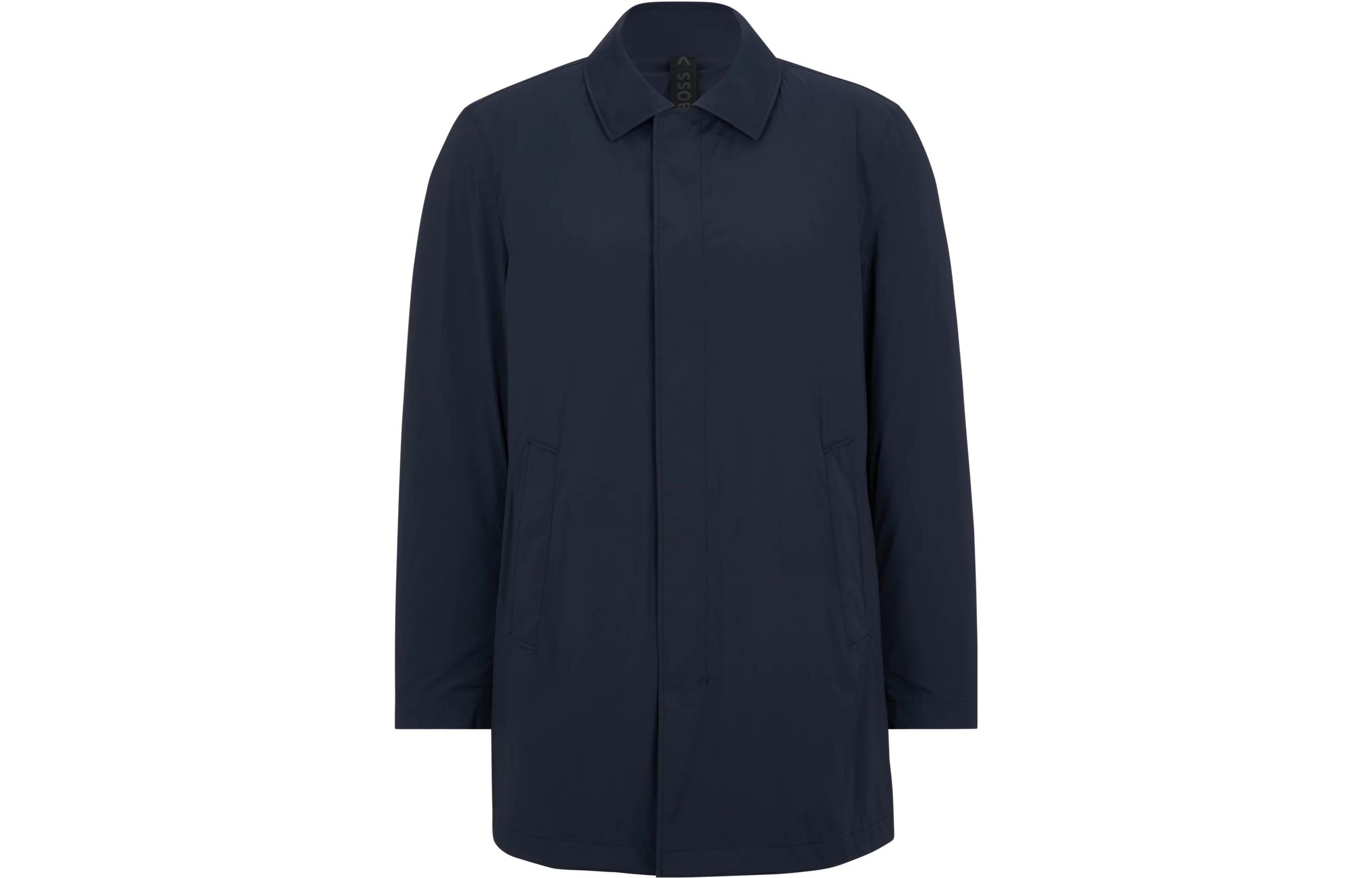 HUGO BOSS SS23  Navy Blue Single-Breasted Coat with Plain Lapel 50483282-404