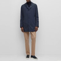 Lookbook HUGO BOSS SS23 Navy Blue Single-Breasted Coat with Plain Lapel 50483282-404