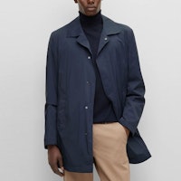 Shop HUGO BOSS SS23 Navy Blue Single-Breasted Coat with Plain Lapel 50483282-404