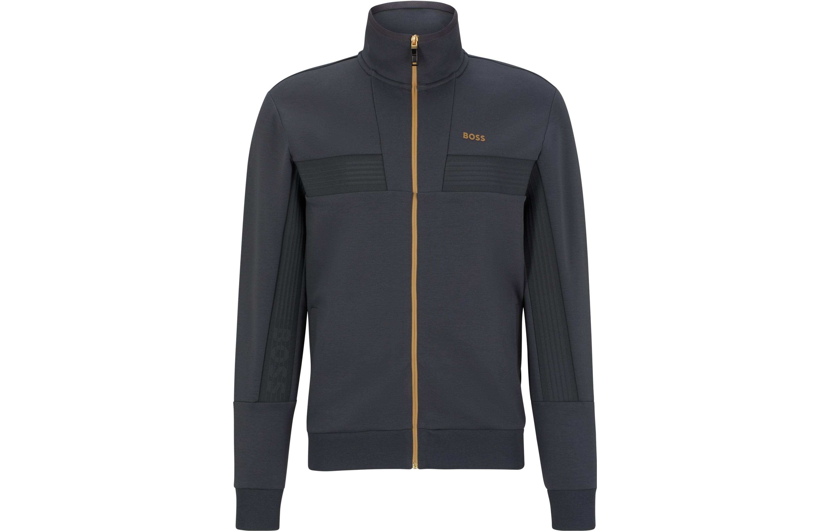 HUGO BOSS SS23  Solid Color Zip-Up Long-Sleeve Sweatshirt Dark Gray 50493470-027