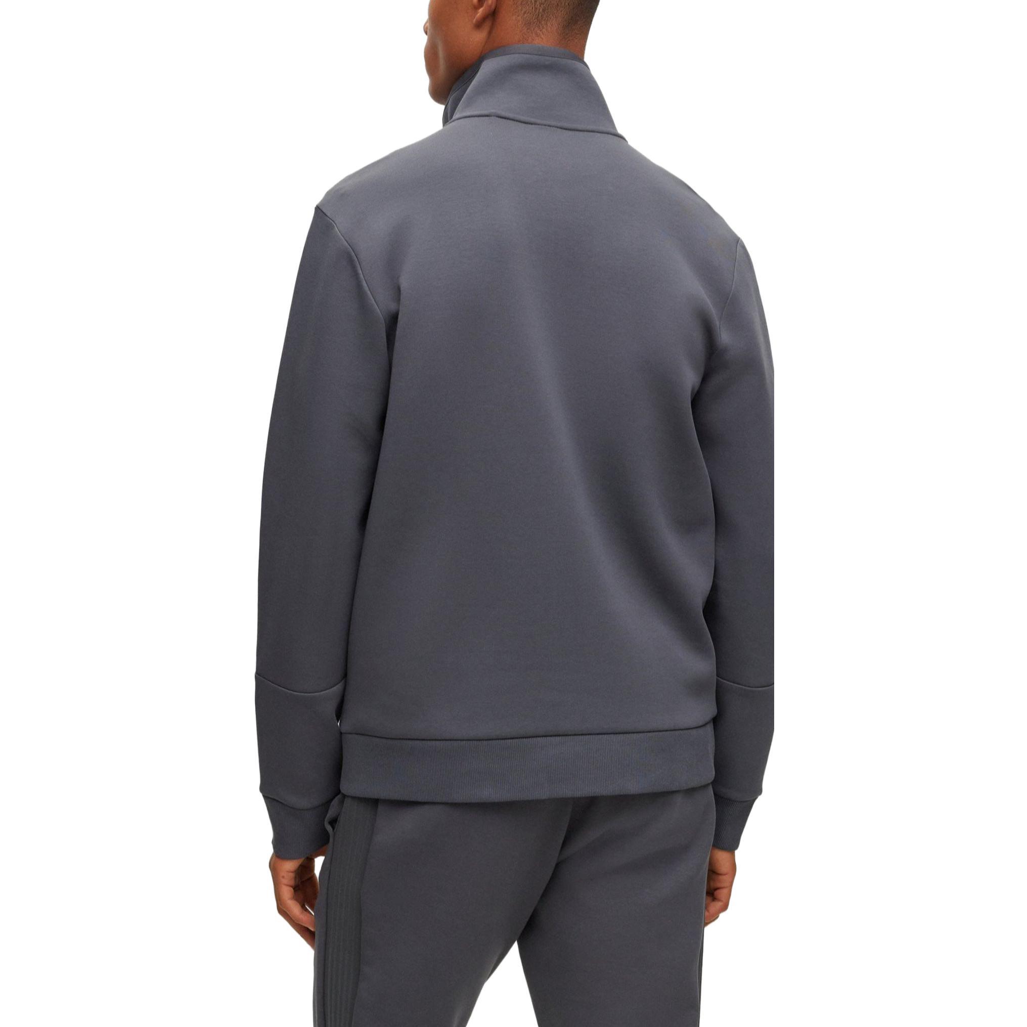 Shop HUGO BOSS SS23 素色拉鍊長袖運動衫 深灰色 50493470-027