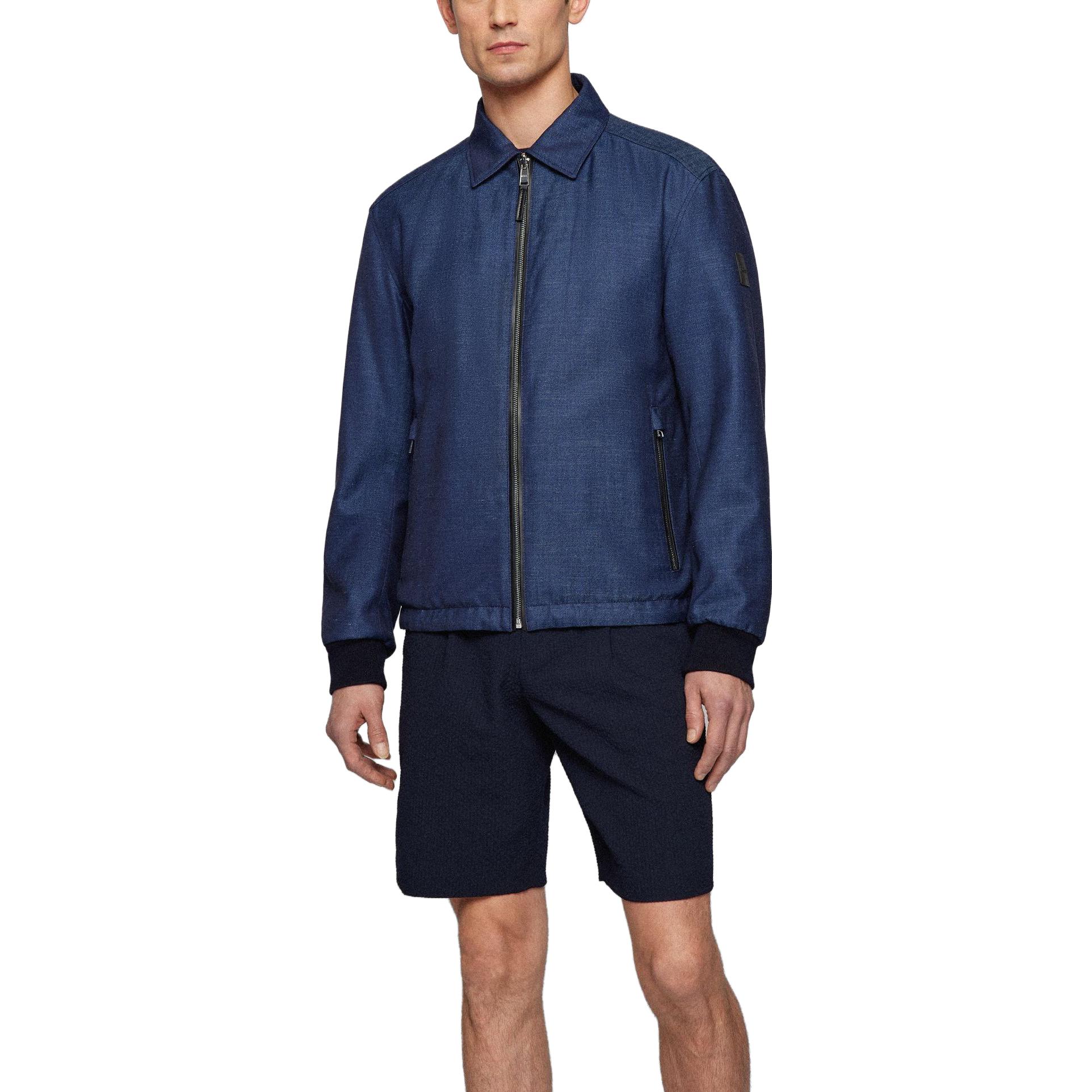 Shop 휴고 보스 SS23 솔리드 지퍼업 긴팔 재킷 블루 50472229-404